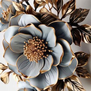 Blue & Gold Floral UV Marble Sheet