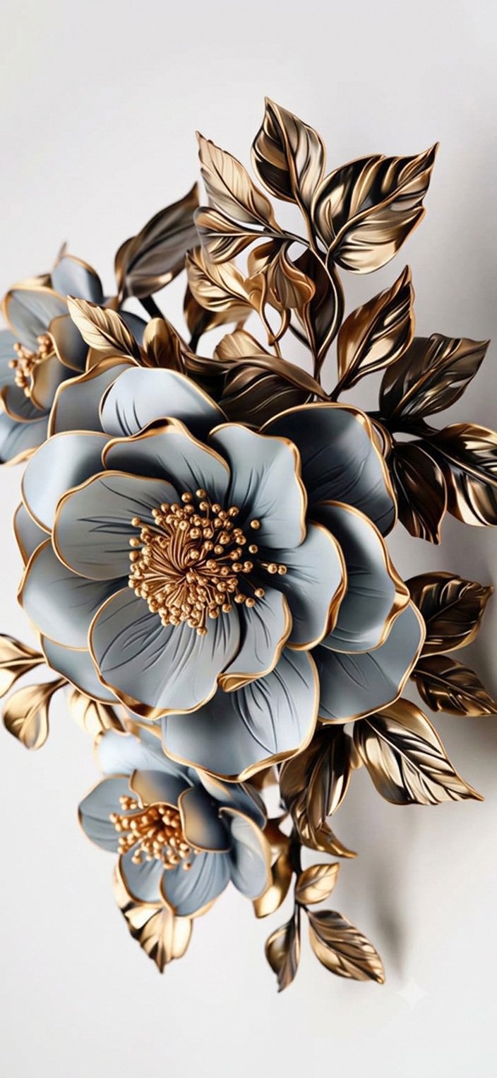Blue Gold Floral UV Marble Sheet